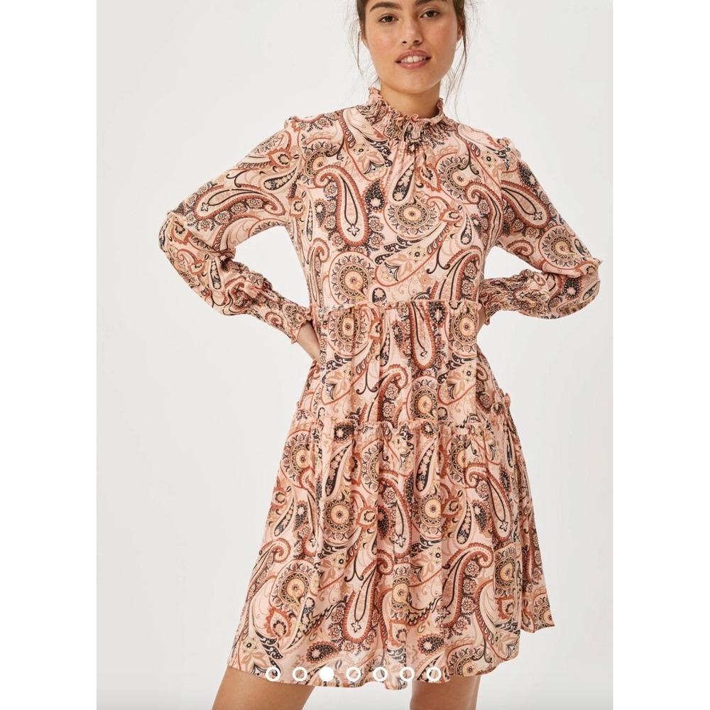 Anthropologie Maeve Cady Tiered Tunic Dress Paisley Boho Long Sleeve Size Large